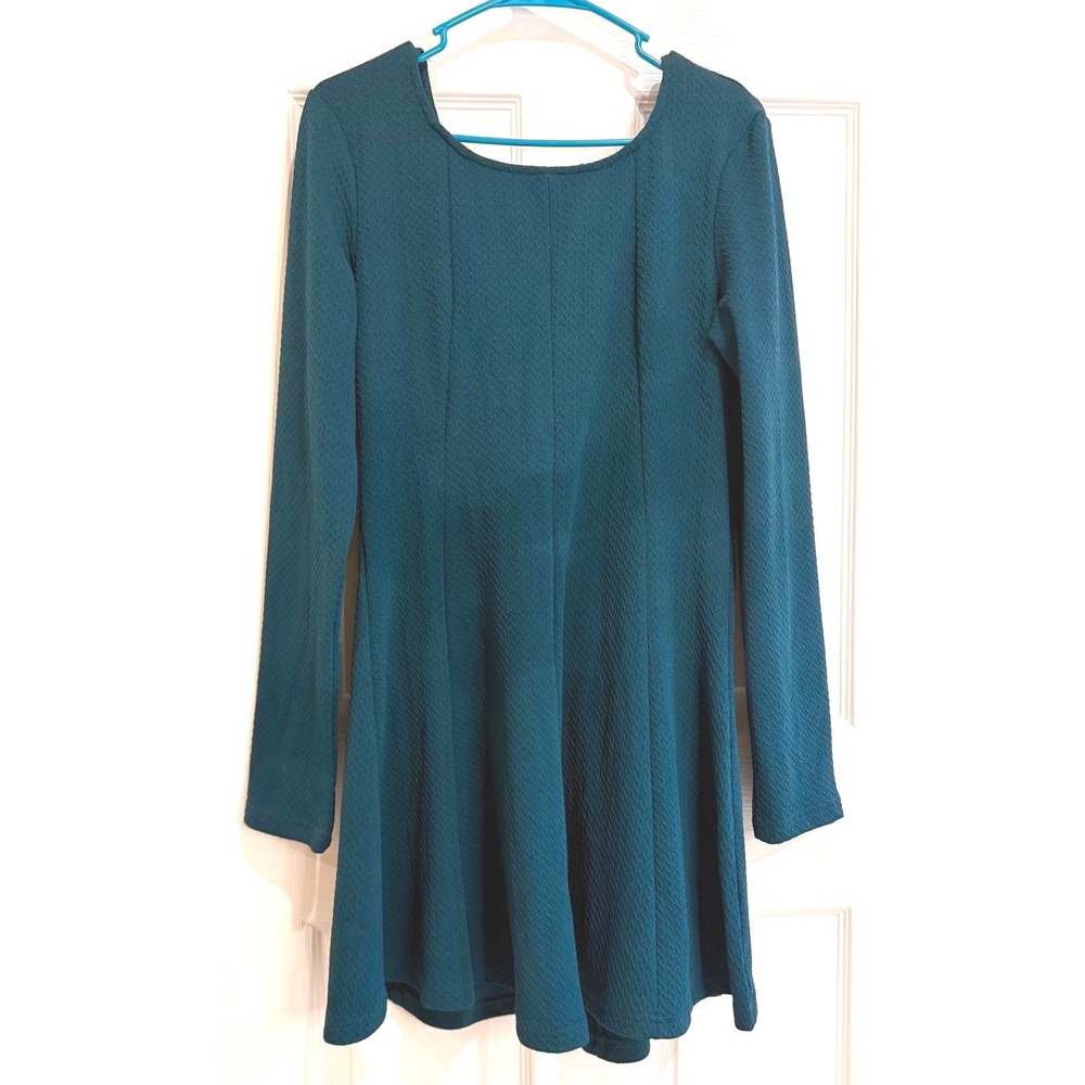 Fashion Nova Teal Dress Fit and Flare Long‎ Sleeve Criss Cross Back